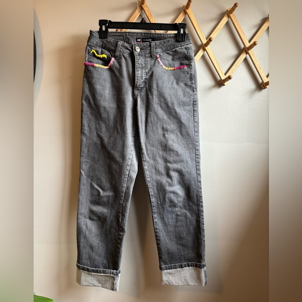 Lee Original Grey Jeans with Custom Embroidery - Picture 1 of 4